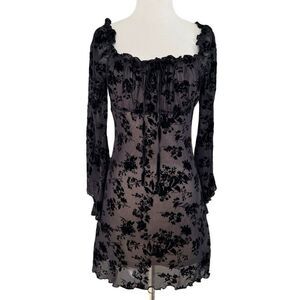 SHEIN Gothic Mod Black Floral Mini Dress Long Sleeve Size Small Excellent Cond